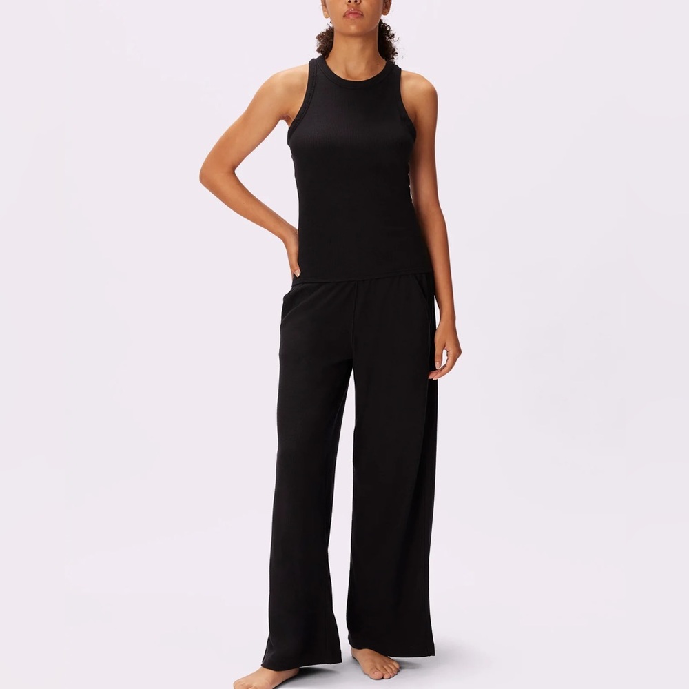 Parade Easy Lounge Wide Leg Pants in Eightball Black Cozy Waffle